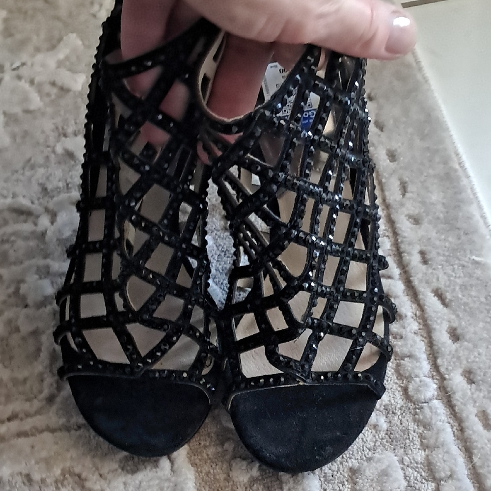 Elegant Bejeweled  Black Mesh Women's Heels